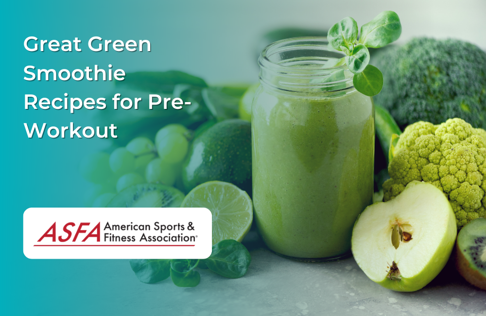 A green smoothie in a glass jar surrounded by fresh green fruits and vegetables, such as limes, grapes, apples, and broccoli.