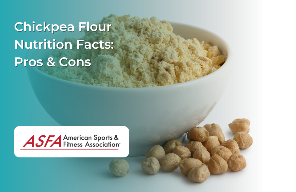 A bowl of fine chickpea flour with whole chickpeas scattered beside it.