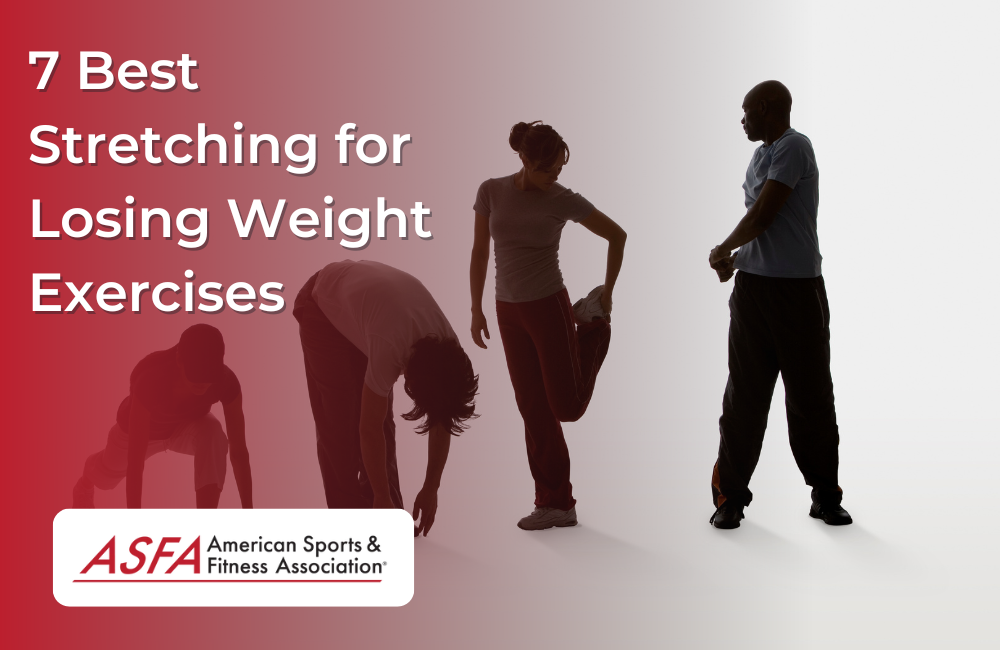 4 different stretching poses squat, bend over touch toes, hamstring, and twist.