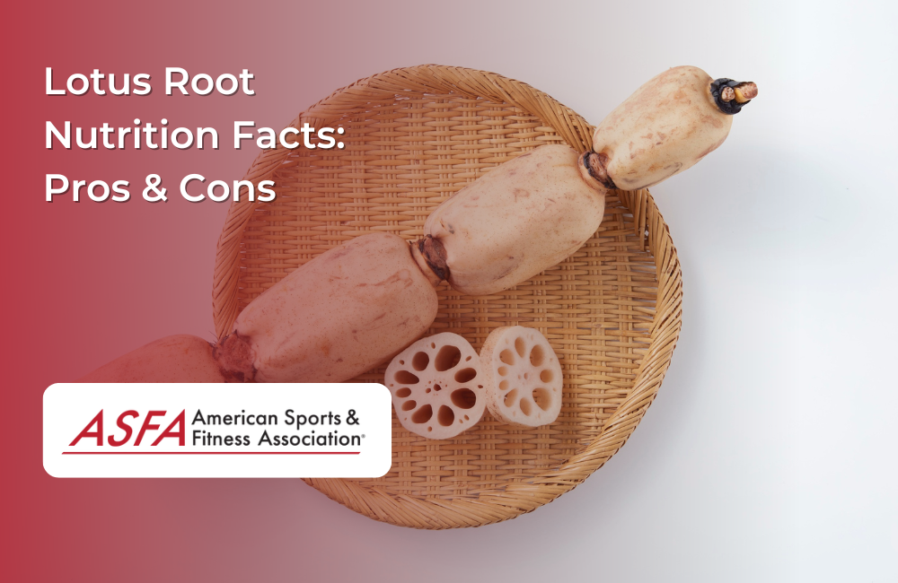 Fresh lotus root slices on a woven basket, with whole lotus roots placed beside them.