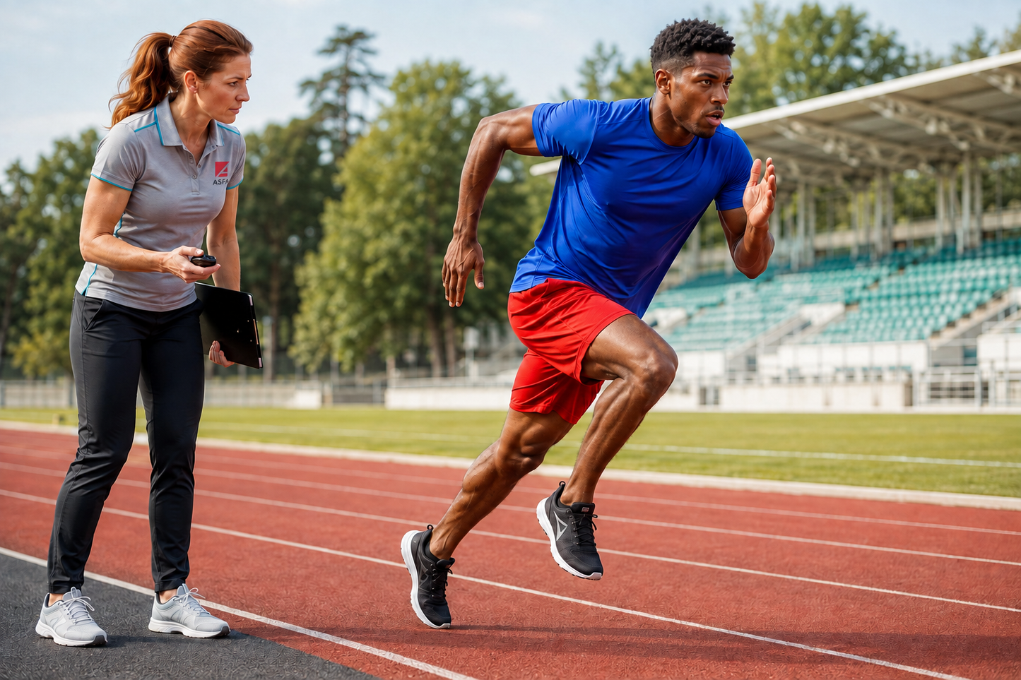 ASFA running coach trains a young athletic sprinter.