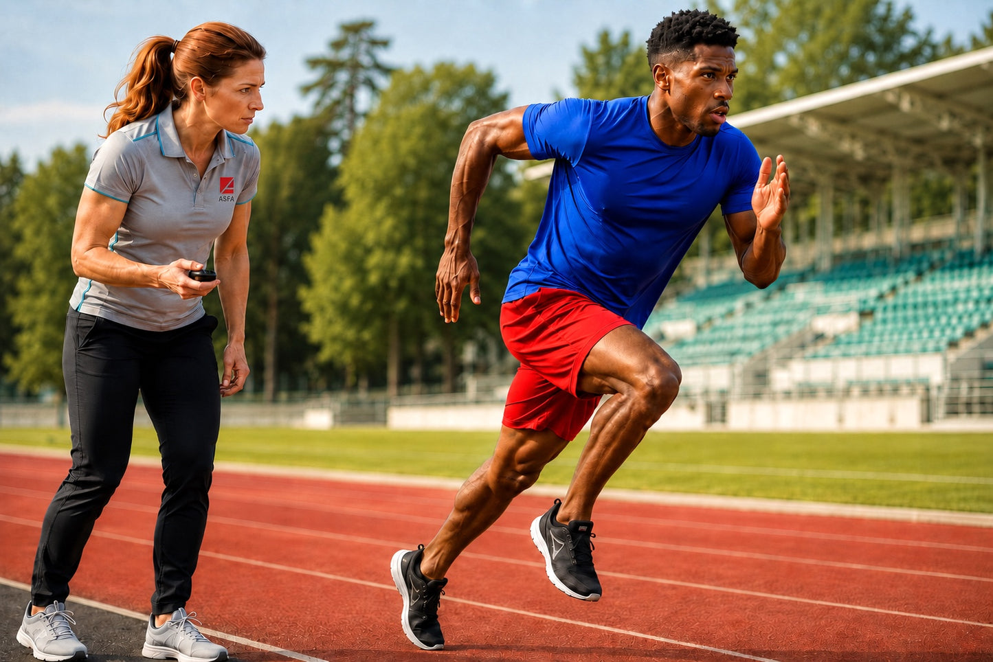 ASFA running coach trains a young athletic sprinter.