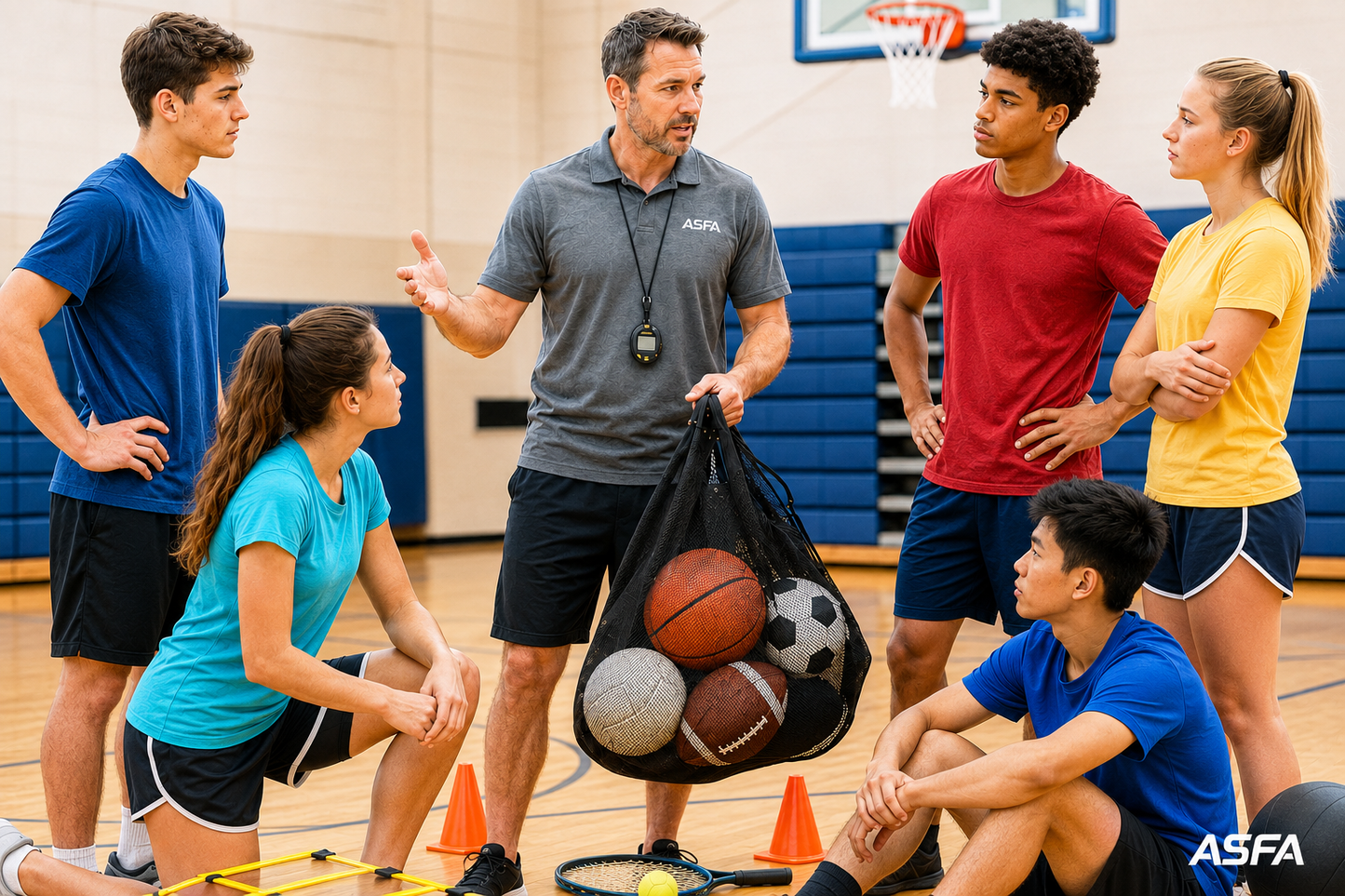 ASFA sport specific trainer is coaching young athletes about specific drills.