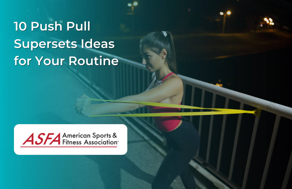 A woman in workout gear, using a resistance band on a fence outside.