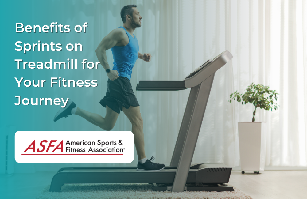 Man in blue shirt running on a treadmill indoors