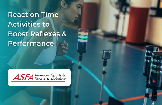 A woman in workout attire focuses on LED reflex training lights in a gym.
