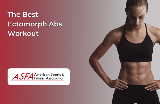 A fit woman in a black sports bra and leggings looks down, showing defined abdominal muscles.
