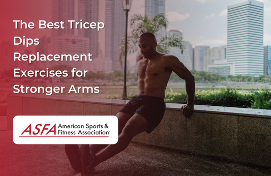 The Best Tricep Dips Replacement Exercises for Stronger Arms – man doing tricep dips on a bench outdoors with a city background.