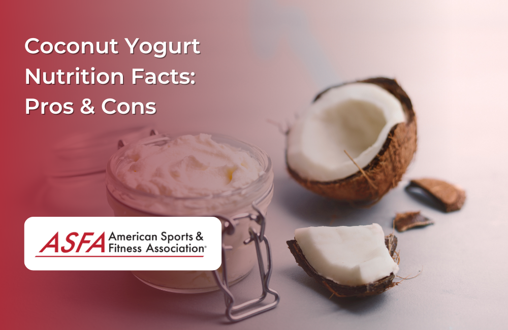 A jar of coconut yogurt next to a cracked coconut on a white surface.