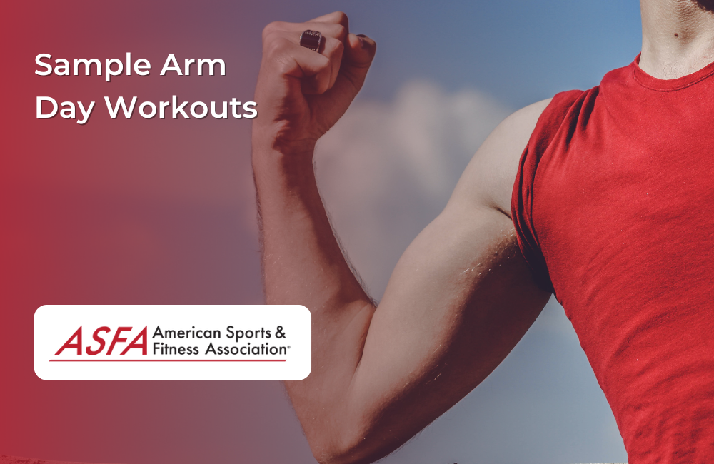A close-up of a man's flexed arm, wearing a red tank top, with a sky background.