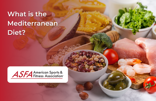 A mix of Mediterranean-style food including vegetables, grains, seafood, and olive oil.