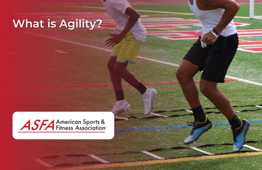 Two men running through an agility ladder, on a field outside. 