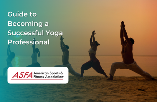 A group of individuals performing yoga poses on a beach during sunset, silhouetted against an orange sky.