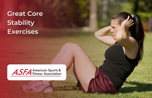 A woman doing core stability exercises outside on the grass.