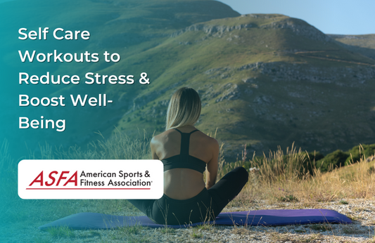 A woman sits on a yoga mat facing mountain scenery under clear skies.