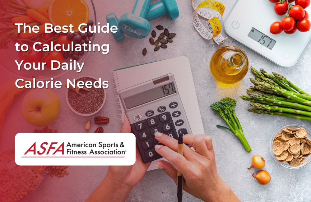 A person uses a calculator surrounded by fresh foods, a food scale, and measuring tape.