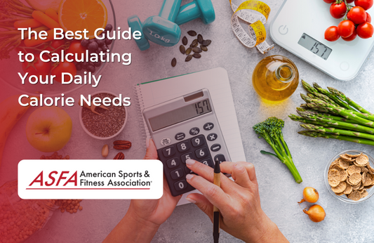A person uses a calculator surrounded by fresh foods, a food scale, and measuring tape.