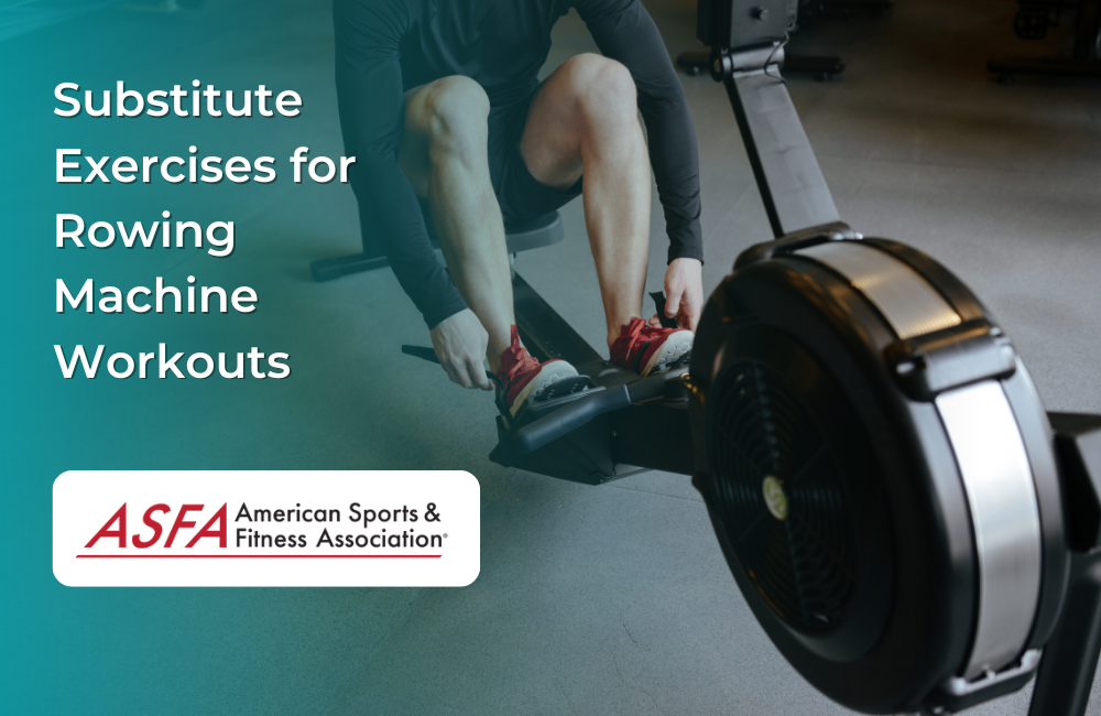 Close-up of a person securing their feet on an indoor rowing machine.