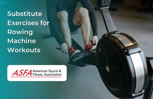 Close-up of a person securing their feet on an indoor rowing machine.