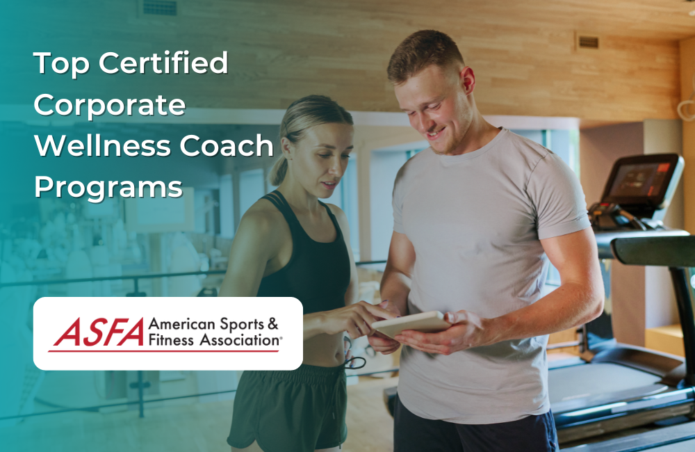 Top Certified Corporate Wellness Coach Programs – man and woman reviewing a tablet in a gym.