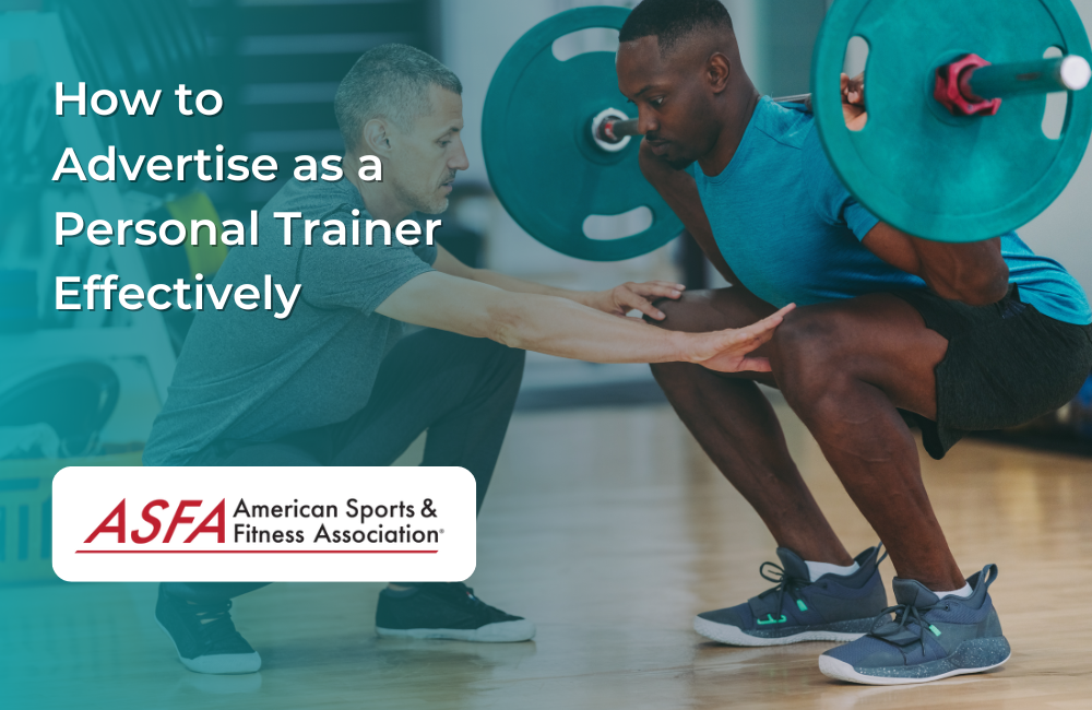 A personal trainer coaches a client performing a barbell squat in a gym setting, emphasizing guidance and promotion in the fitness profession.