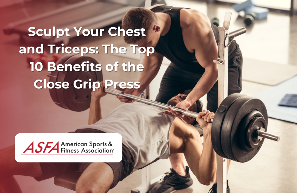 A man performing a close grip bench press with a spotter.