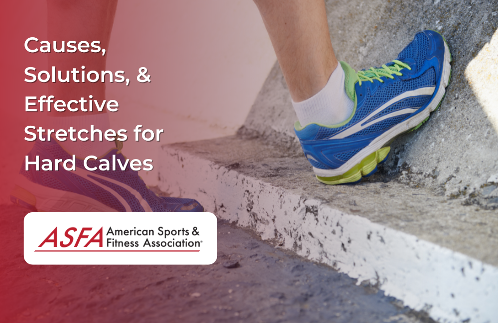 Person in blue shoes doing calf stretches