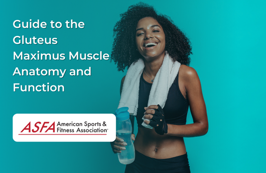 A smiling woman in workout gear with a towel around her neck and a water bottle in hand stands against a bright turquoise background.