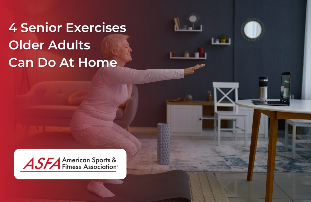 An older adult doing a squat at home