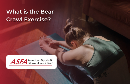 A woman performing a bear crawl exercise on a yoga mat in a home setting.