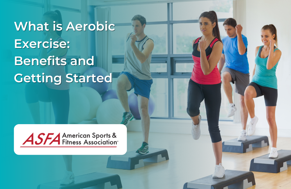 Group of people doing step aerobics in an exercise room.