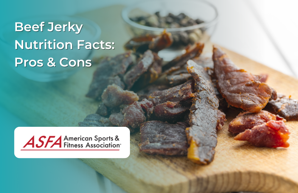 Slices of beef jerky on a wooden board with scattered peppercorns.