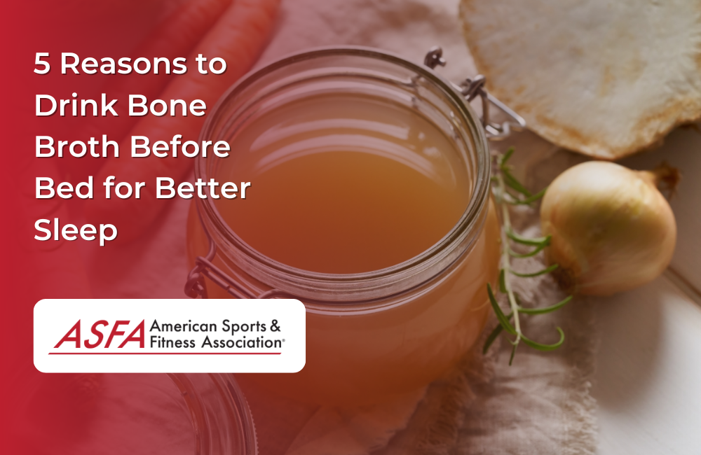 Bone broth in a jar with ingredients around it. 