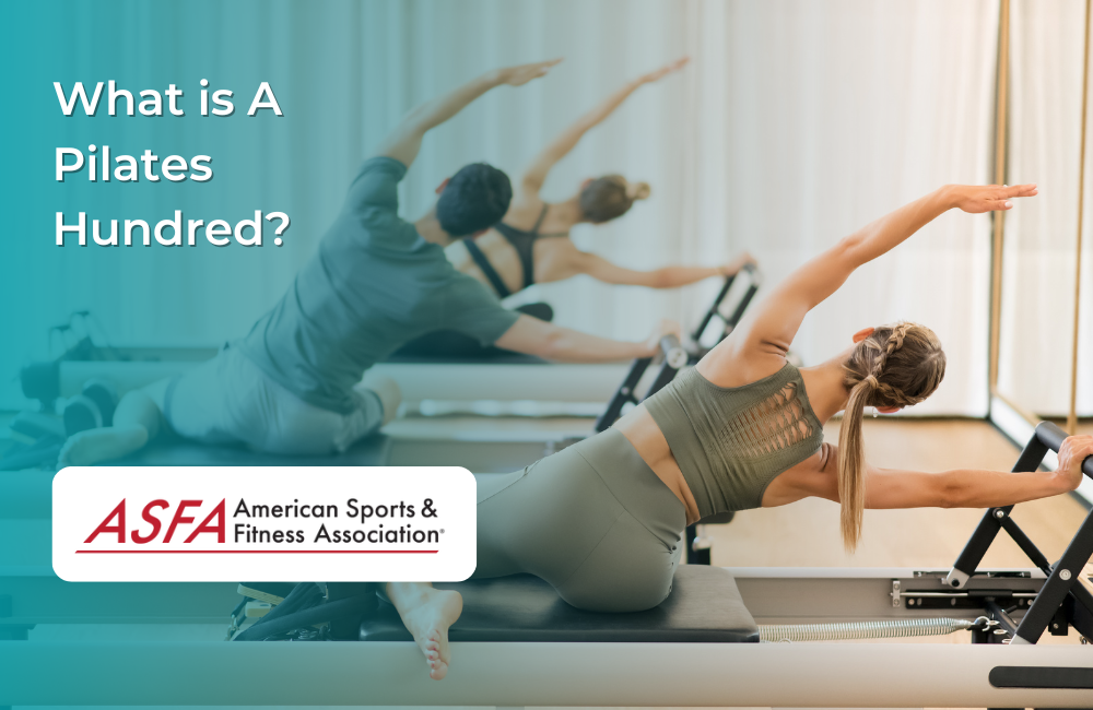 A woman performing a Pilates stretch on a reformer machine in a fitness studio.