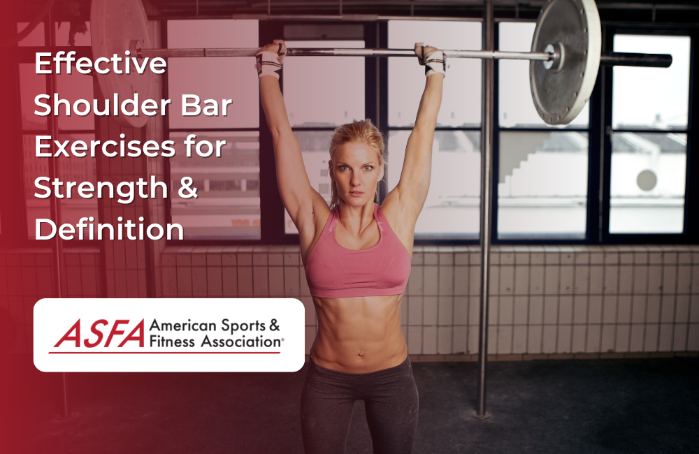 Woman in a gym lifting a loaded barbell overhead during a shoulder press exercise