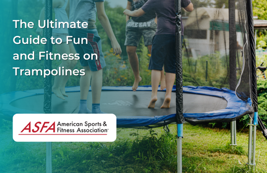 Children and adults bouncing on a backyard trampoline with a safety net.