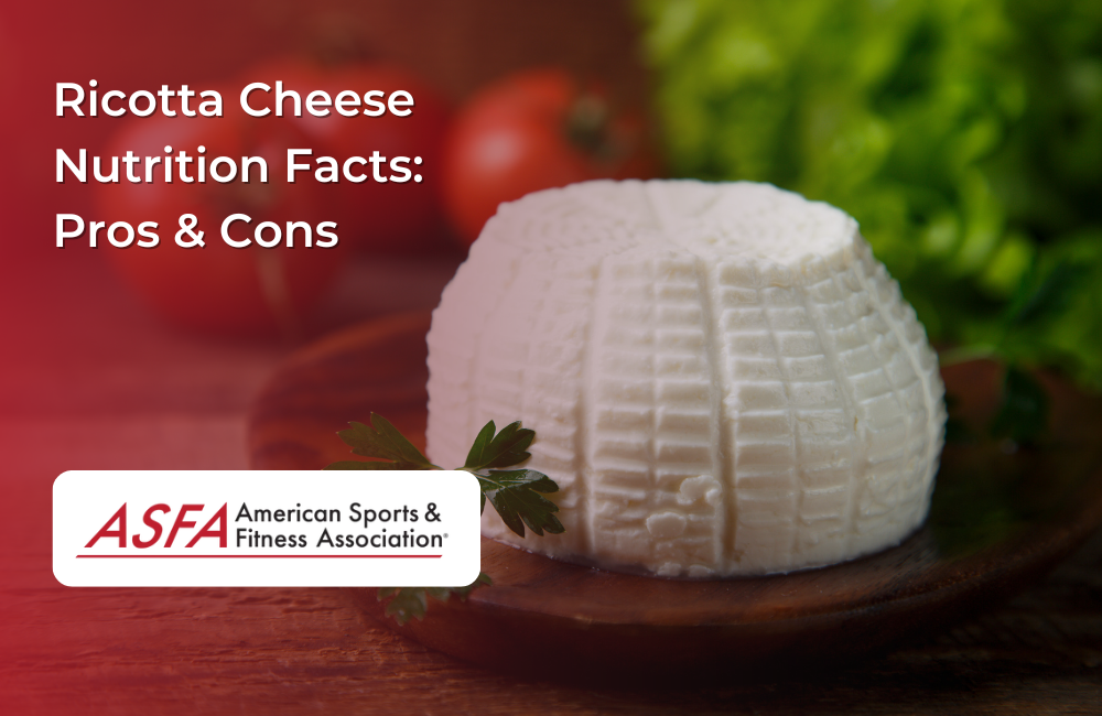 A block of ricotta cheese on a wooden board, surrounded by fresh ingredients.