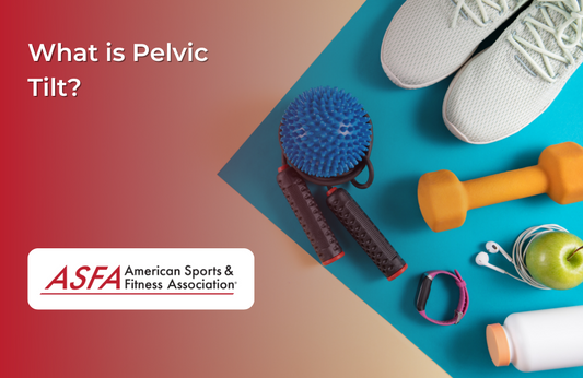 Fitness gear such as white sneakers, a yellow dumbell, wrapped up headphones, a green apple, and a fitness tracker on a blue mat.