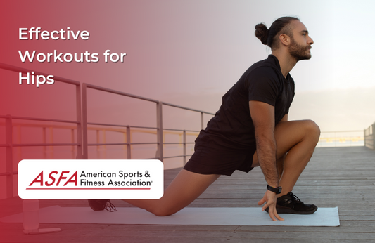 Man in athletic wear performing a deep hip stretch on a yoga mat on a wooden boardwalk