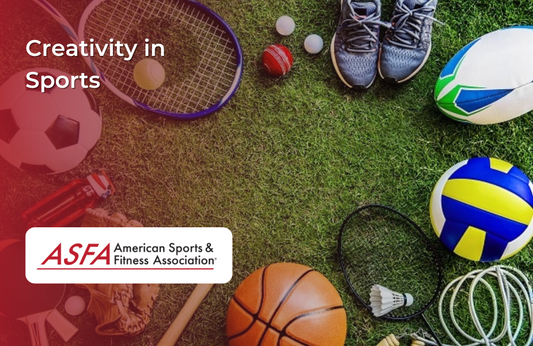 Various sports equipment and balls on a grass turf