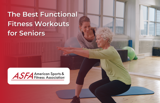 A woman helping a senior woman do squats in a well lit gym.