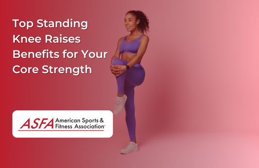 Person doing a standing knee raise in a all pink room. 