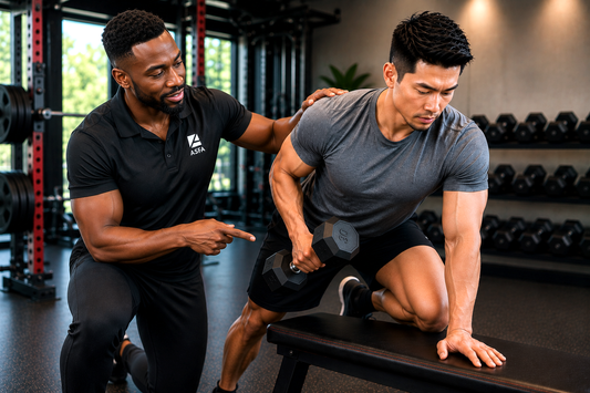 ASFA advanced personal trainer working with a client in a gym.