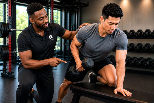 ASFA advanced personal trainer working with a client in a gym.