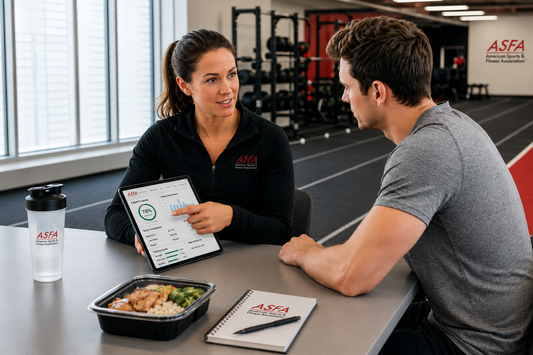 Advanced sports nutrition coach reviewing a performance fueling plan with an athlete