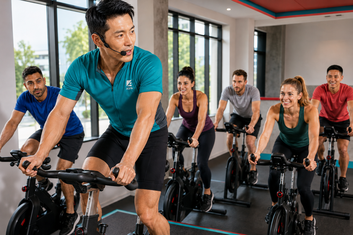 ASFA cycling instructor teaching an interval ride class.