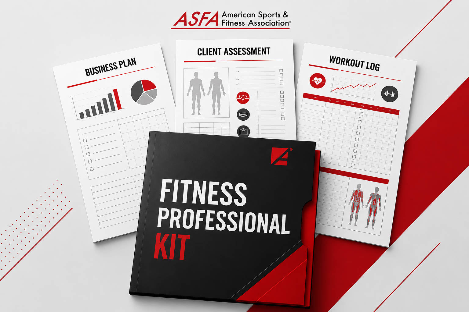ASFA Fitness Professional Kit with business plan, client assessment, and workout log resources for fitness professionals