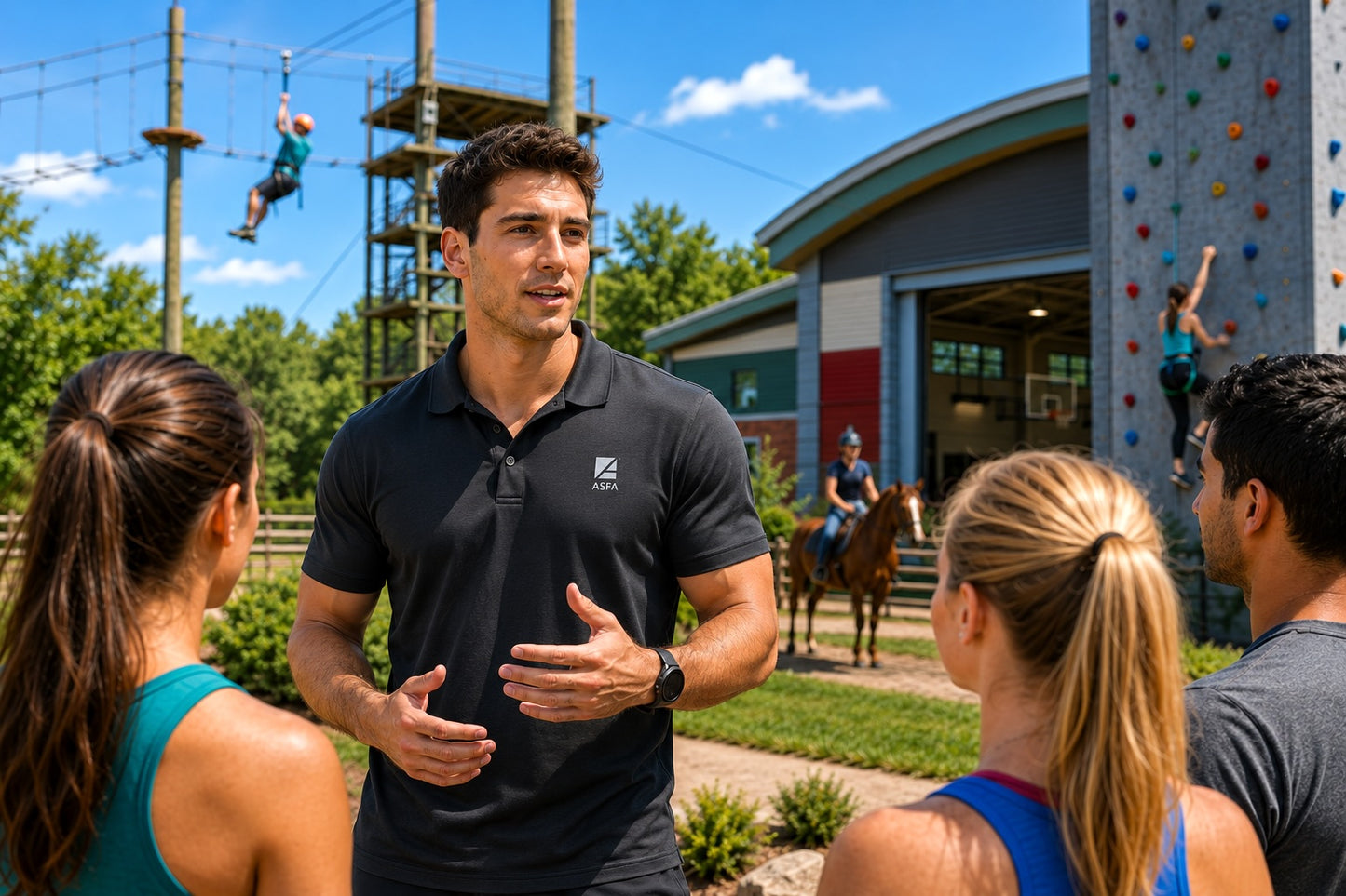 ASFA recreation instructor guiding an orientation to a recreational facility.