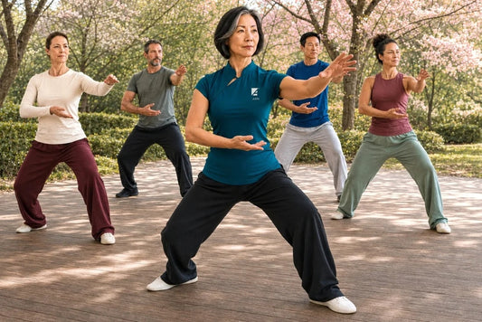 ASFA Instructor Teaching Tai Chi to class of individuals in a park.