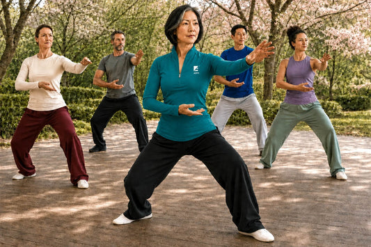 ASFA Instructor Teaching Tai Chi to class of individuals in a park.